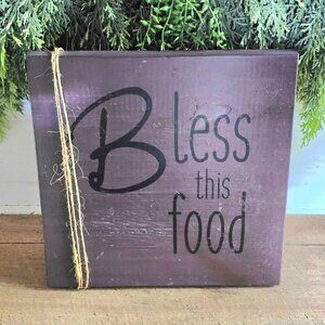 Primitive Dark Red & Black Bless this Food Wood Jute Sign Farmhouse Decor